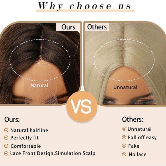 Middle Part Lace Front Wig Shoulder Length Wavy Synthetic Natural Brown 16” NEW - Picture 4 of 12